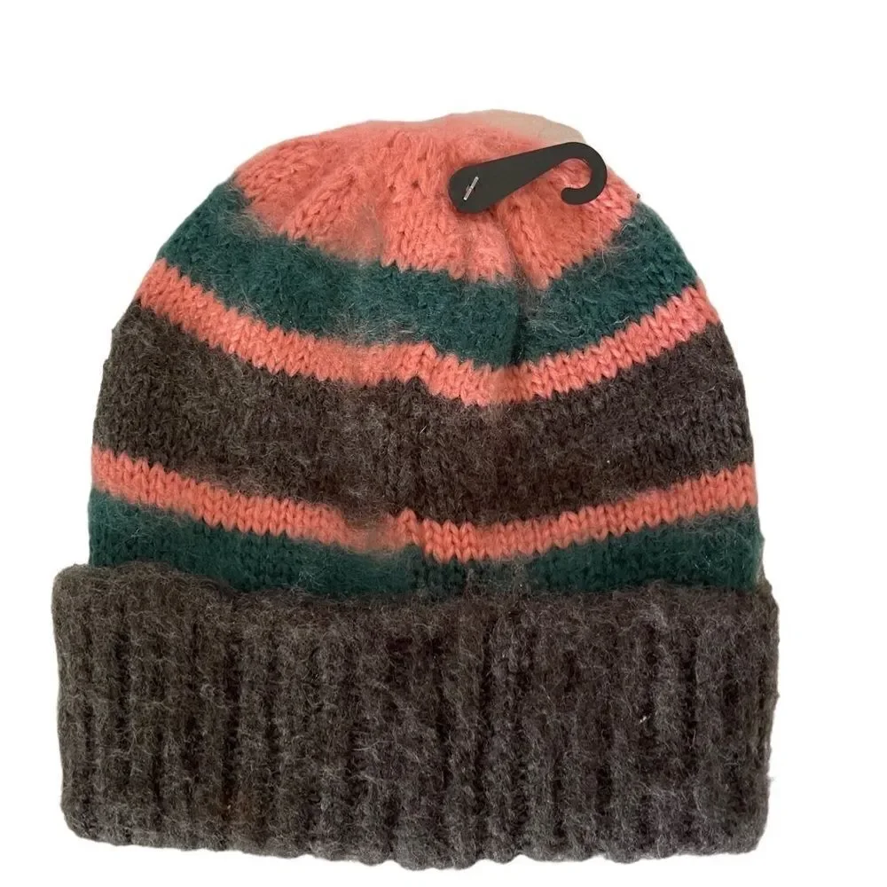 NWT Topshop fuzzy brushed stripe‎ beanie hat NEW 390